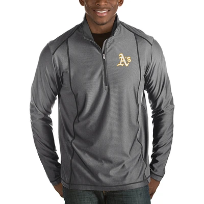 Men's Antigua Heathered Charcoal Oakland Athletics Tempo Half-Zip Pullover Jacket