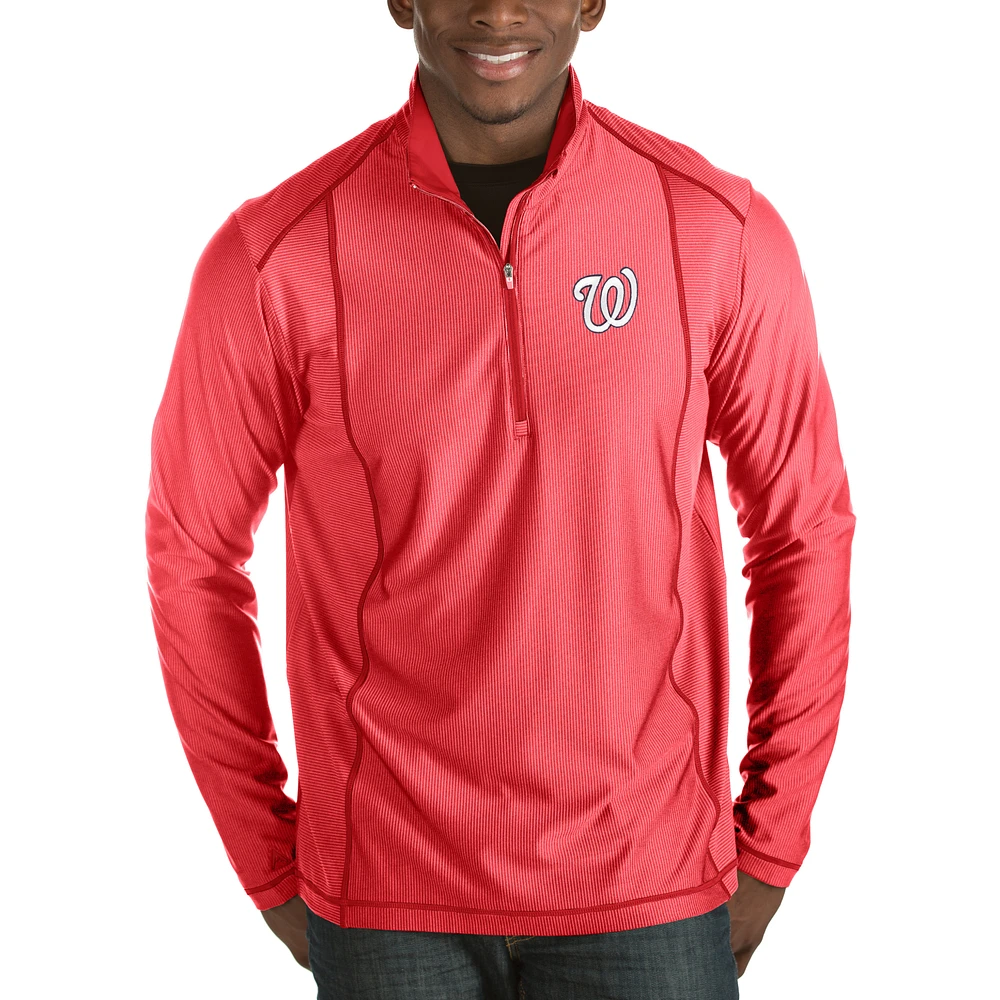 Men's Antigua Heathered Red Washington Nationals Tempo Half-Zip Pullover Jacket