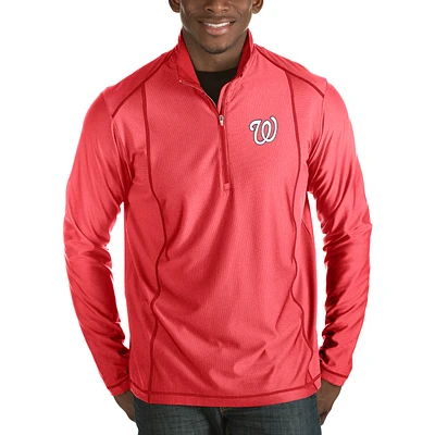 Men's Antigua Heathered Red Washington Nationals Tempo Half-Zip Pullover Jacket