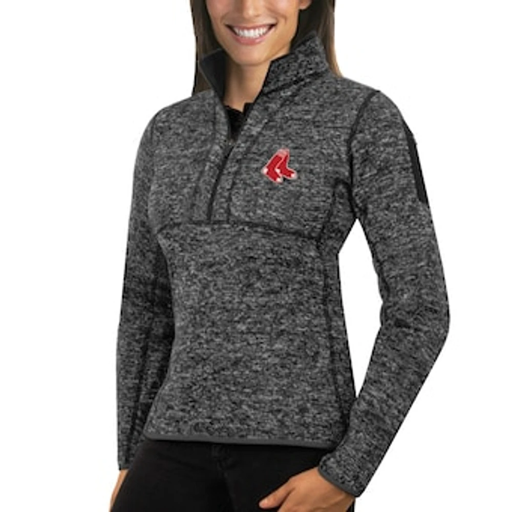 Women's Antigua Heathered Charcoal Boston Red Sox Fortune Half-Zip Pullover Sweater