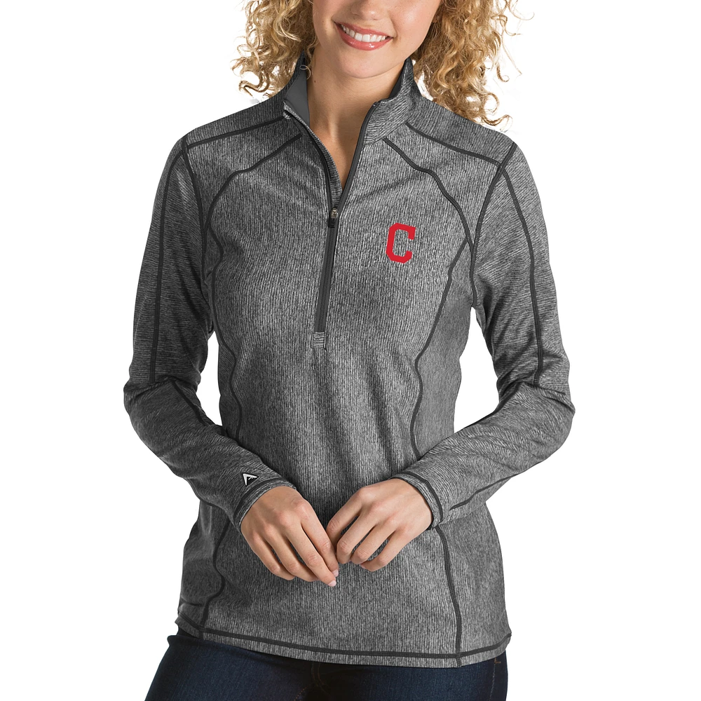 Women's Antigua Heathered Charcoal Cleveland Indians Tempo Desert Dry 1/4-Zip Pullover Jacket