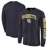 Men's Fanatics Navy Marquette Golden Eagles Distressed Arch Over Logo Long Sleeve Hit T-Shirt