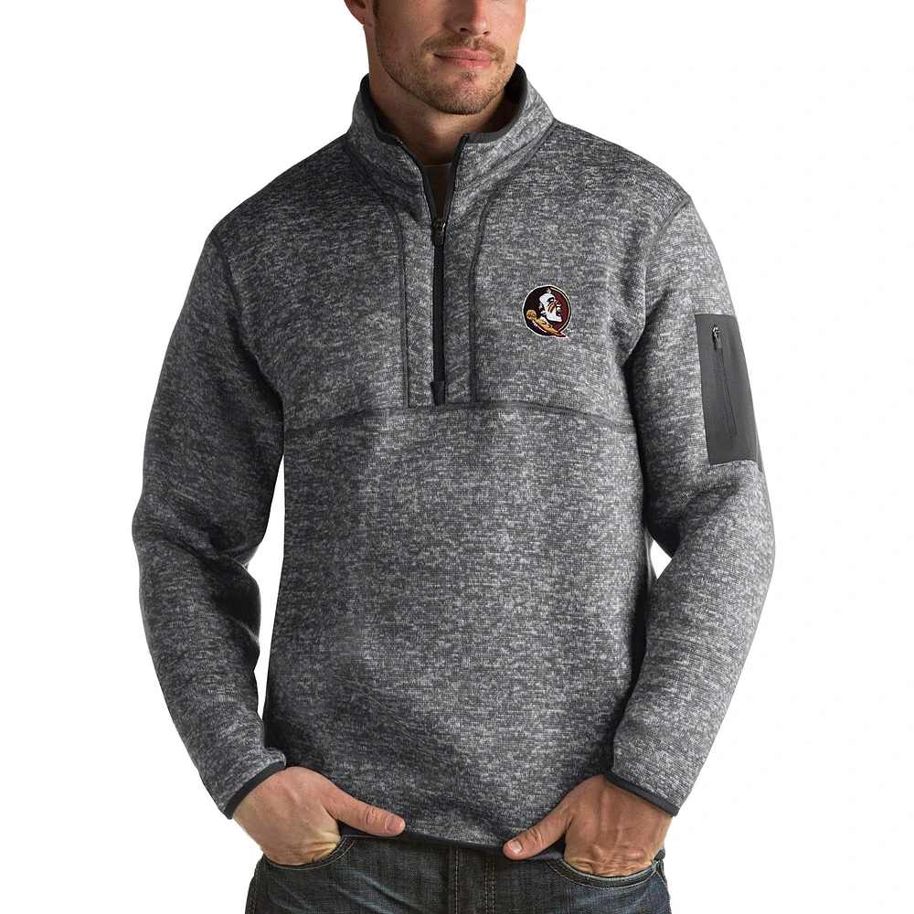 Men's Antigua Charcoal Florida State Seminoles Fortune Half-Zip Sweatshirt