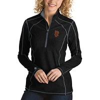 Women's Antigua Heathered Black San Francisco Giants Tempo Desert Dry 1/4-Zip Pullover Jacket