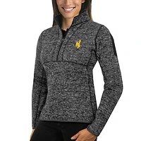 Women's Antigua Charcoal Wyoming Cowboys Fortune 1/2-Zip Pullover Sweater