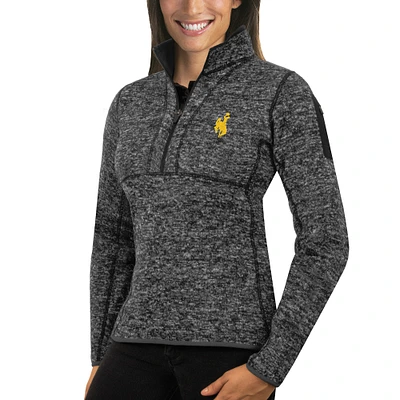 Women's Antigua Charcoal Wyoming Cowboys Fortune 1/2-Zip Pullover Sweater