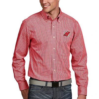 Men's Antigua Red New Jersey Devils Associate Woven Button-Down Long Sleeve Shirt