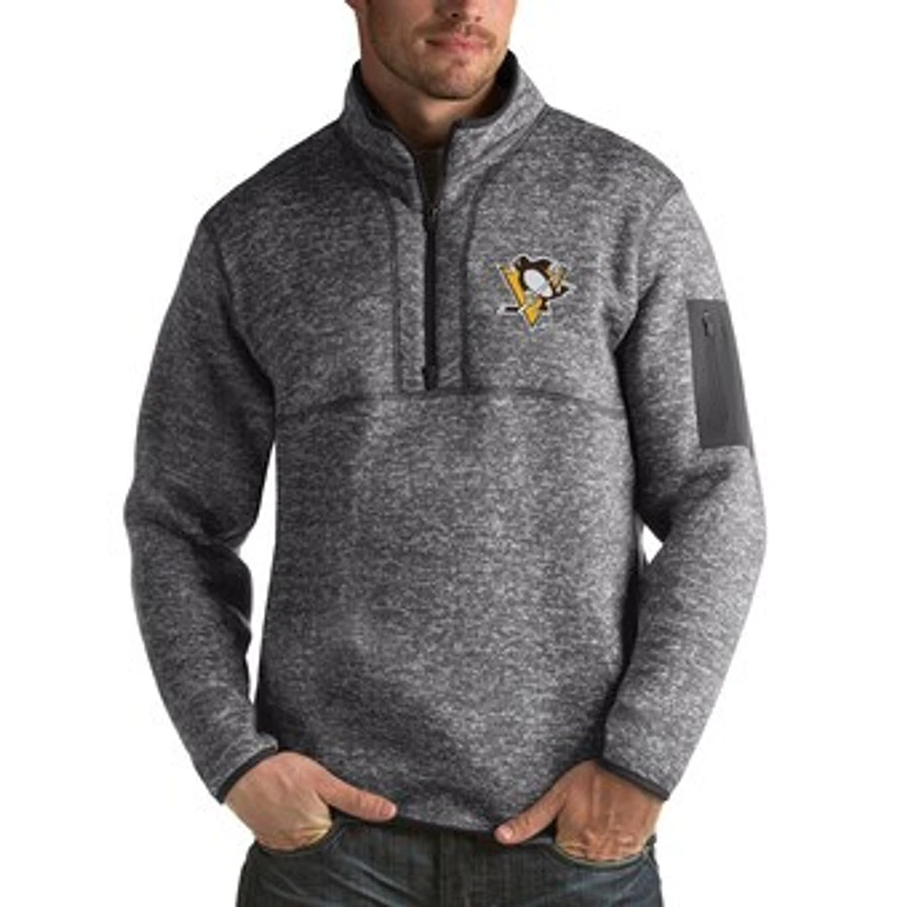 Men's Antigua Charcoal Pittsburgh Penguins Fortune 1/2-Zip Pullover Jacket