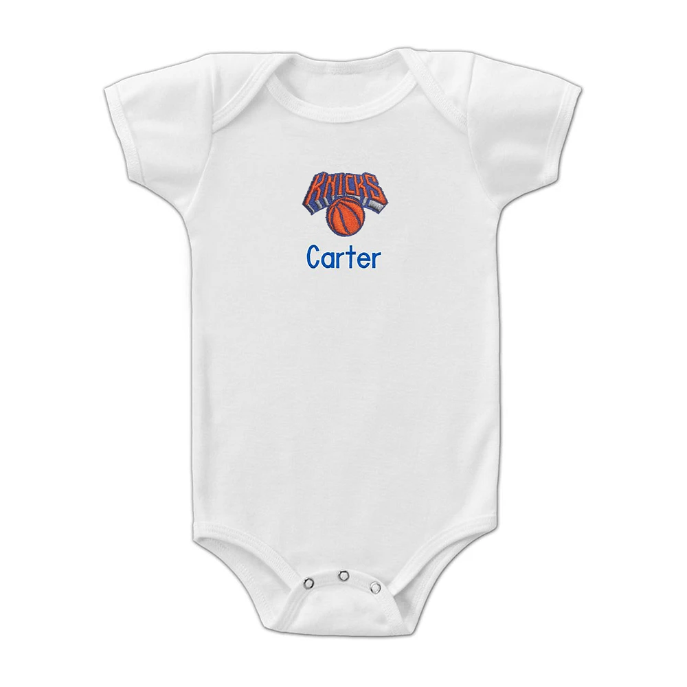 Infant White New York Knicks Personalized Bodysuit