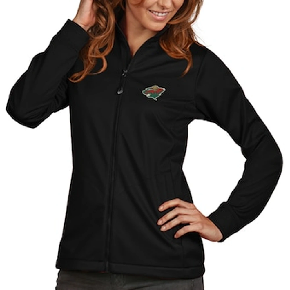 Women's Antigua Black Minnesota Wild Golf Full Zip Jacket