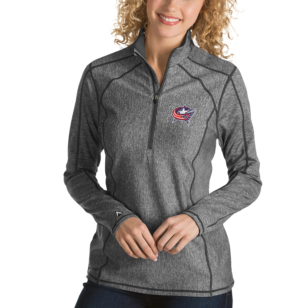 Women's Antigua Charcoal Columbus Blue Jackets Tempo Desert Dry 1/2-Zip Pullover Jacket