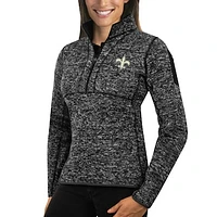 Women's Antigua Heather Black New Orleans Saints Fortune Half-Zip Sweater
