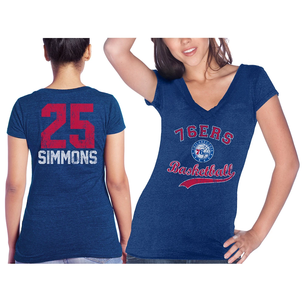 Women's Majestic Threads Ben Simmons Royal Philadelphia 76ers Name & Number Tri-Blend V-Neck T-Shirt