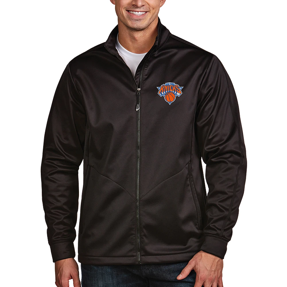 Men's Antigua Black New York Knicks Golf Full Zip Jacket