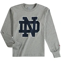 Youth Champion Heathered Gray Notre Dame Fighting Irish Primary Logo Long Sleeve T-Shirt