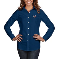 Women's Antigua Navy Houston Texans Dynasty Woven Button Up Long Sleeve Shirt