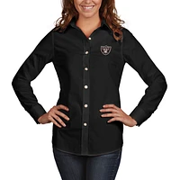 Women's Antigua Black Las Vegas Raiders Dynasty Woven Button Up Long Sleeve Shirt