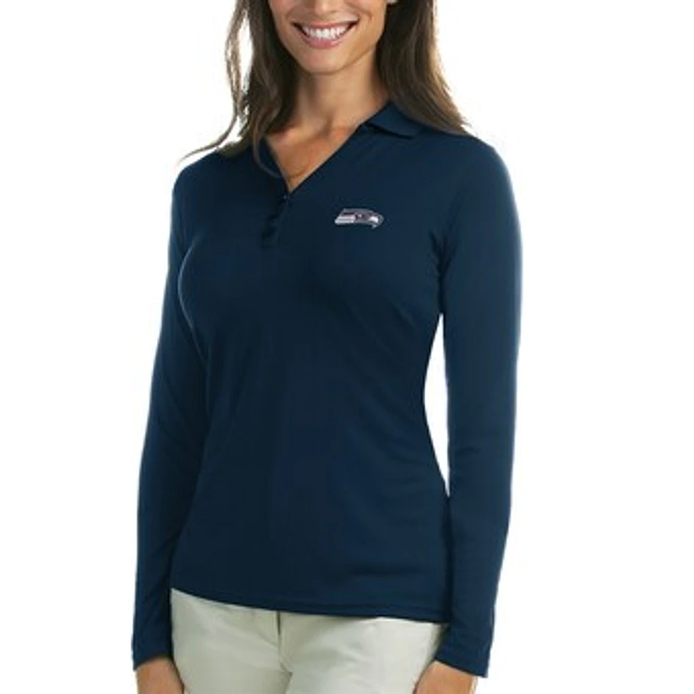 Women's Antigua College Navy Seattle Seahawks Exceed Long Sleeve Polo