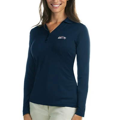 Women's Antigua College Navy Seattle Seahawks Exceed Long Sleeve Polo