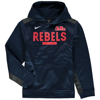 Youth Nike Navy Ole Miss Rebels Color Block Performance Pullover Hoodie