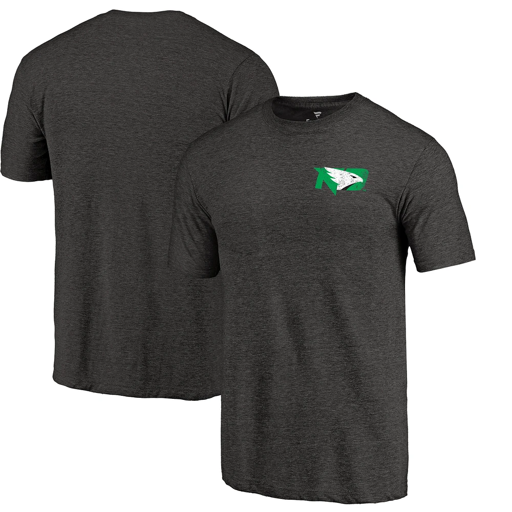 Men's Heather North Dakota fighting Sioux Left Chest Distressed Logo Tri-Blend T-Shirt