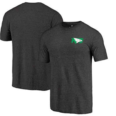 Men's Heather North Dakota fighting Sioux Left Chest Distressed Logo Tri-Blend T-Shirt