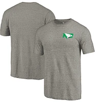 Men's Heather North Dakota fighting Sioux Left Chest Distressed Logo Tri-Blend T-Shirt
