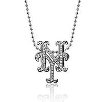 Women's Alex Woo New York Mets Little Logo 14kt White Gold & Diamond Necklace