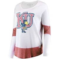 Women's Original Retro Brand White Kansas Jayhawks Contrast Boyfriend Thermal Long Sleeve T-Shirt