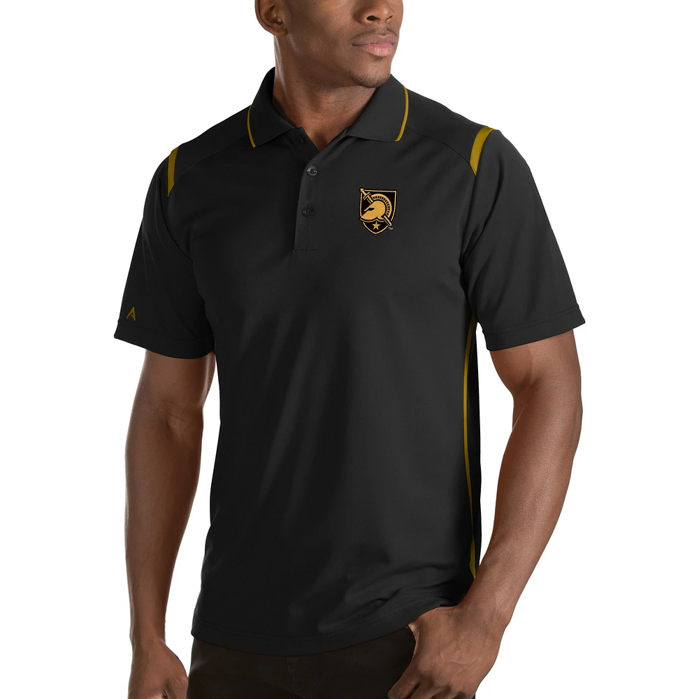 Men's Antigua Black Army Black Knights Collegiate Merit Desert Dry X-tra Lite Polo