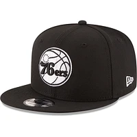 Men's New Era Black Philadelphia 76ers Black & White Logo 9FIFTY Adjustable Snapback Hat