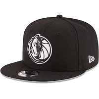 Men's New Era Black Dallas Mavericks Black & White Logo 9FIFTY Adjustable Snapback Hat