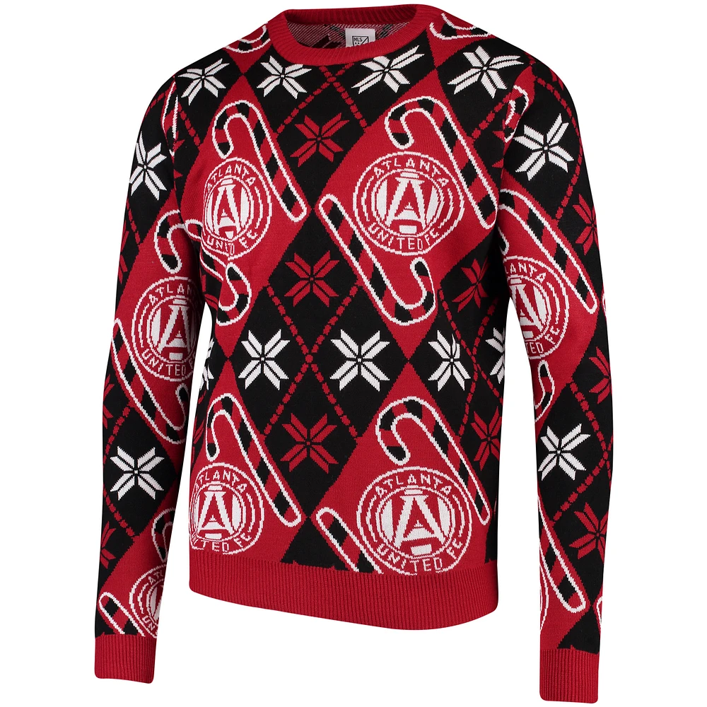 Men's Red Atlanta United FC Candy Cane Repeat Crew Neck Ugly Sweater