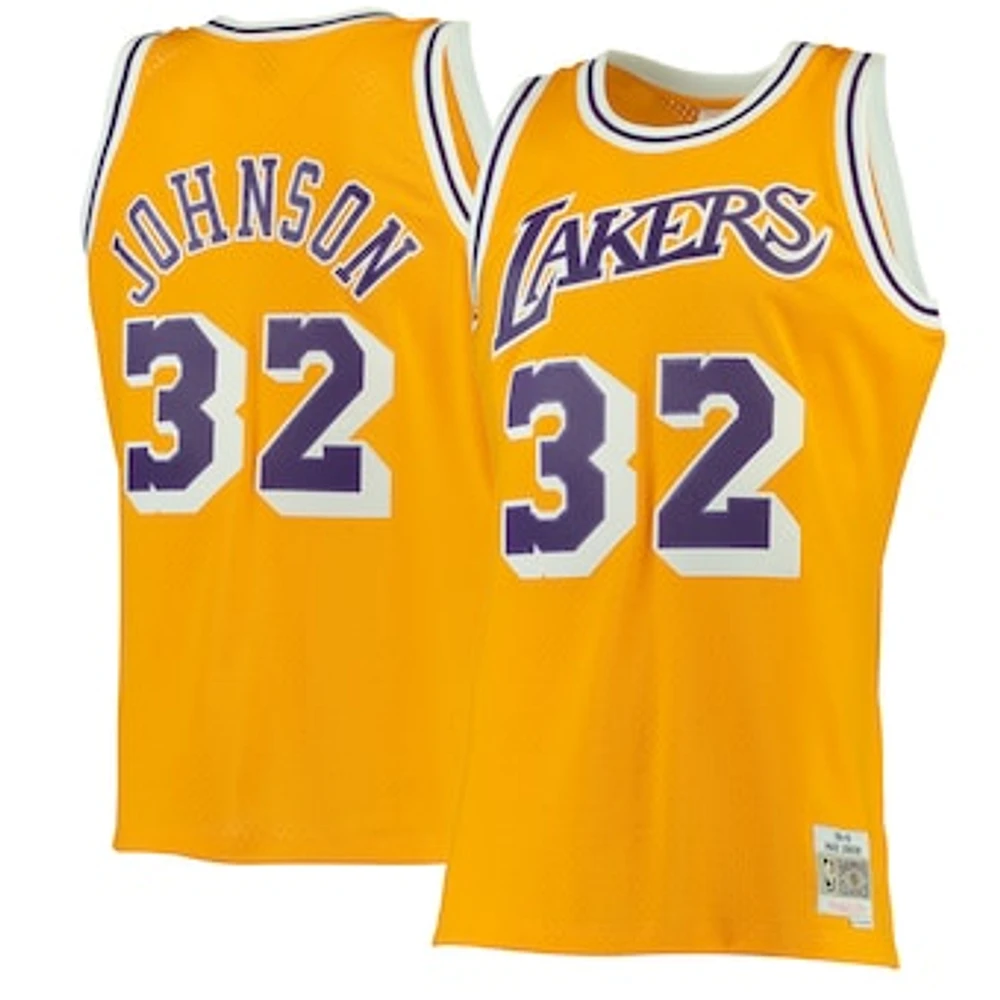 Men's Mitchell & Ness Magic Johnson Gold Los Angeles Lakers 1984/85 Hardwood Classics Swingman Jersey