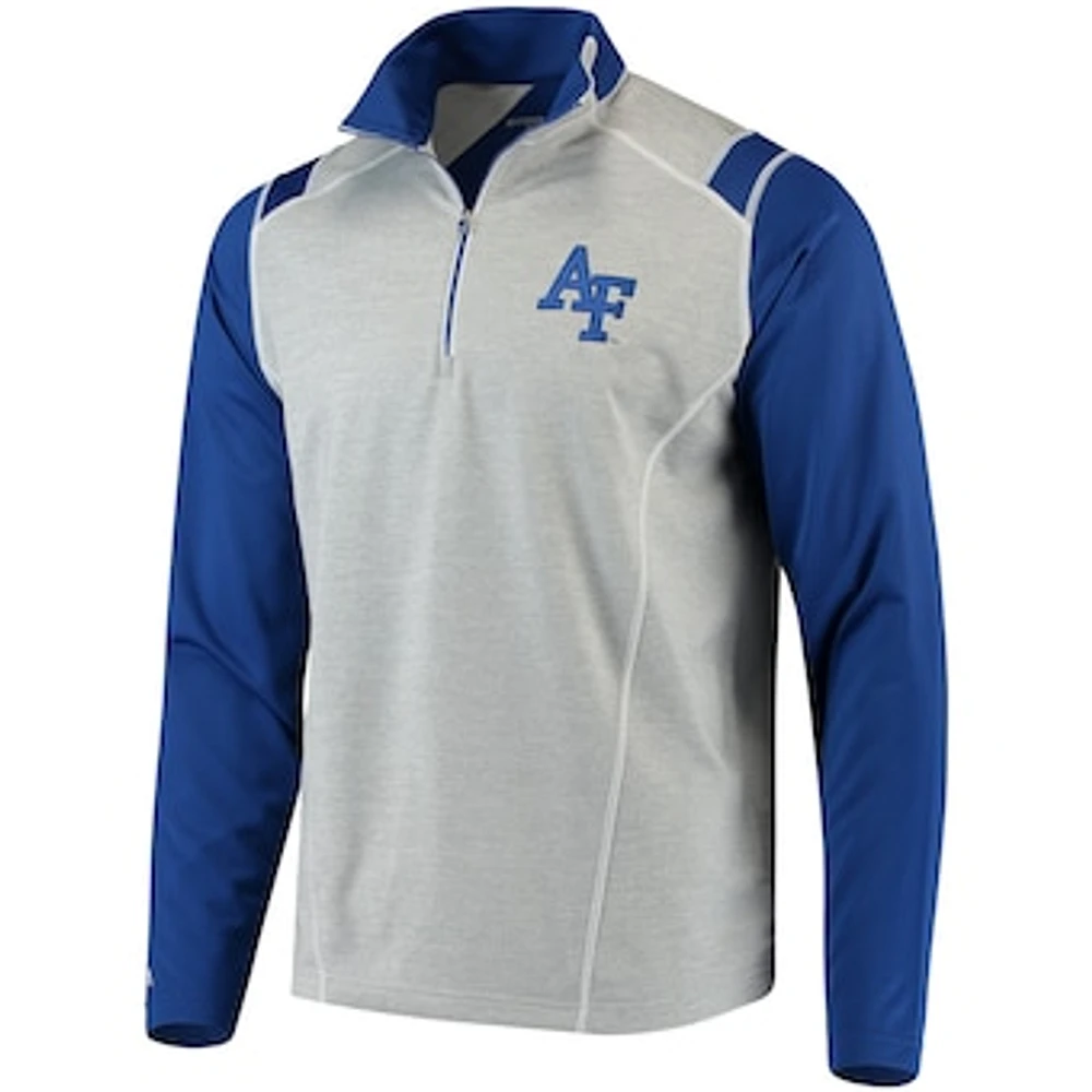 Men's Antigua Heathered Gray/Royal Air Force Falcons Automatic Quarter-Zip Pullover