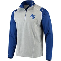 Men's Antigua Heathered Gray/Royal Air Force Falcons Automatic Quarter-Zip Pullover