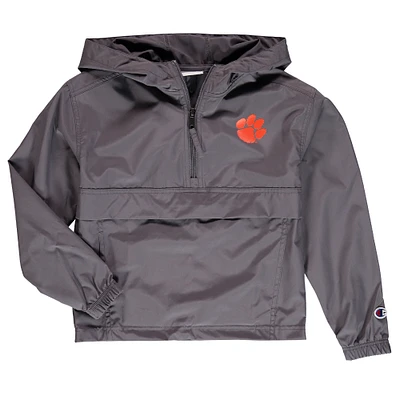 Youth Champion Graphite Clemson Tigers Pack & Go Quarter-Zip Windbreaker Jacket