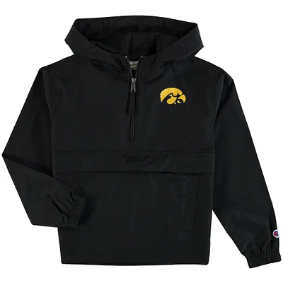 Youth Champion Black Iowa Hawkeyes Pack & Go Quarter-Zip Windbreaker Jacket