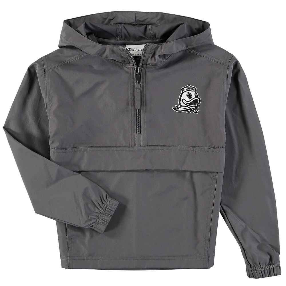 Youth Champion Graphite Oregon Ducks Pack & Go Quarter-Zip Windbreaker Jacket