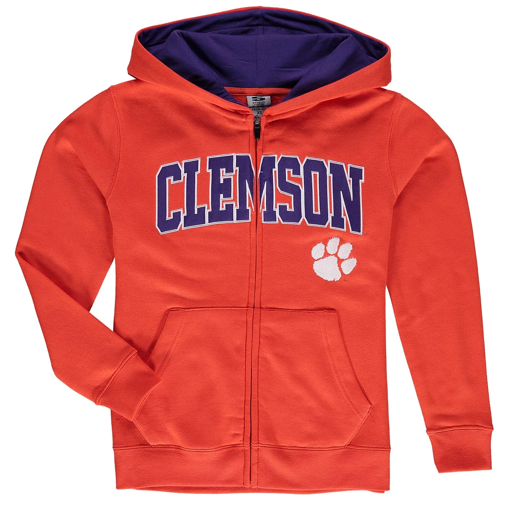 Youth Orange Clemson Tigers Applique Arch & Logo Full-Zip Hoodie