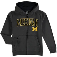 Youth Charcoal Michigan Wolverines Applique Arch & Logo Full-Zip Hoodie