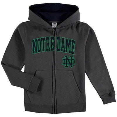 Youth Charcoal Notre Dame Fighting Irish Applique Arch & Logo Full-Zip Hoodie