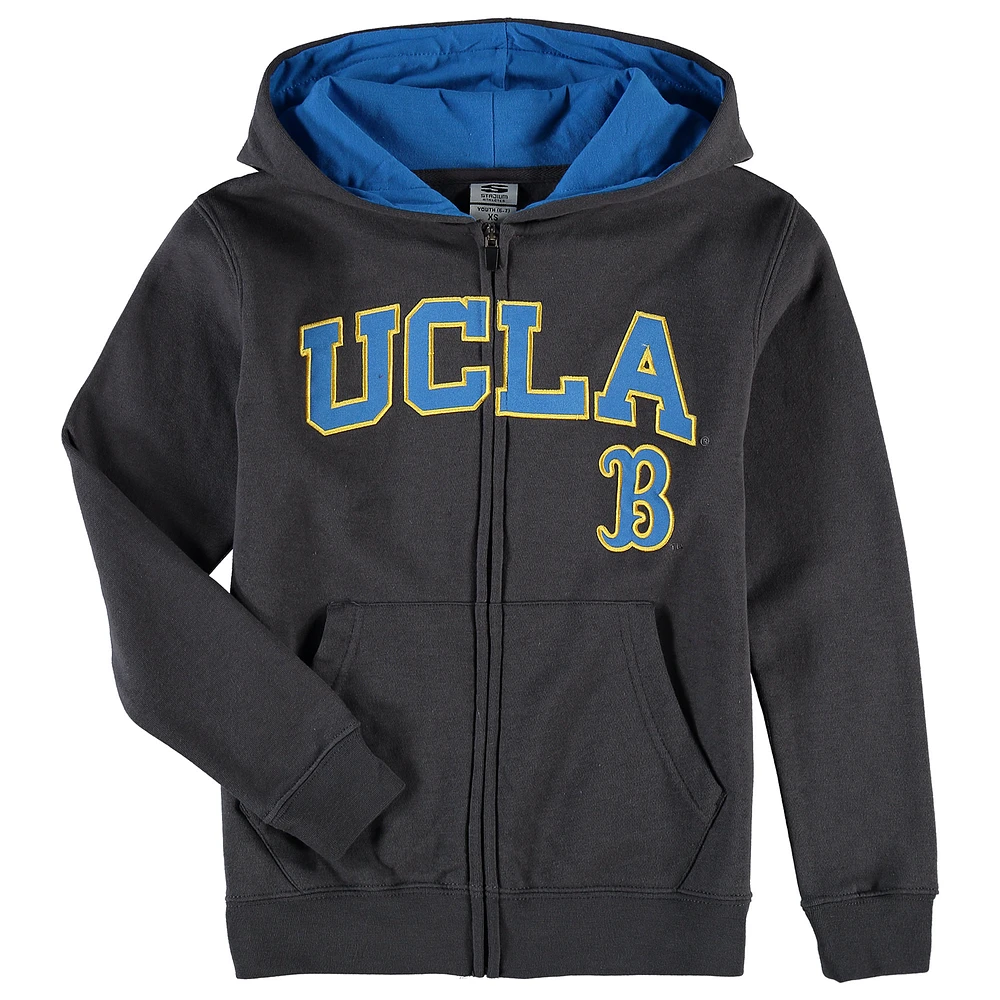 Youth Charcoal UCLA Bruins Applique Arch & Logo Full-Zip Hoodie