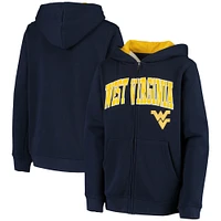 Youth Navy West Virginia Mountaineers Applique Arch & Logo Full-Zip Hoodie