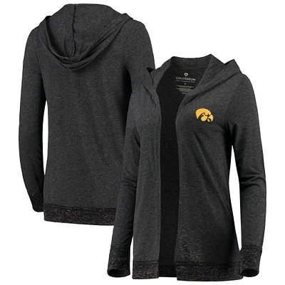 Women's Colosseum Heather Charcoal Iowa Hawkeyes Steeplechase Open Hooded Lightweight Cardigan