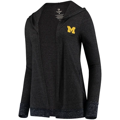 Women's Colosseum Heather Charcoal Michigan Wolverines Steeplechase Open Hooded Lightweight Cardigan