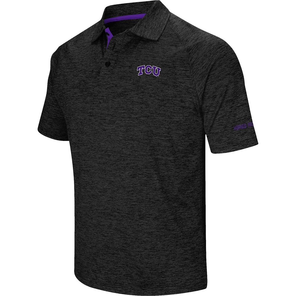 Men's Colosseum Black TCU Horned Frogs Down Swing Polo