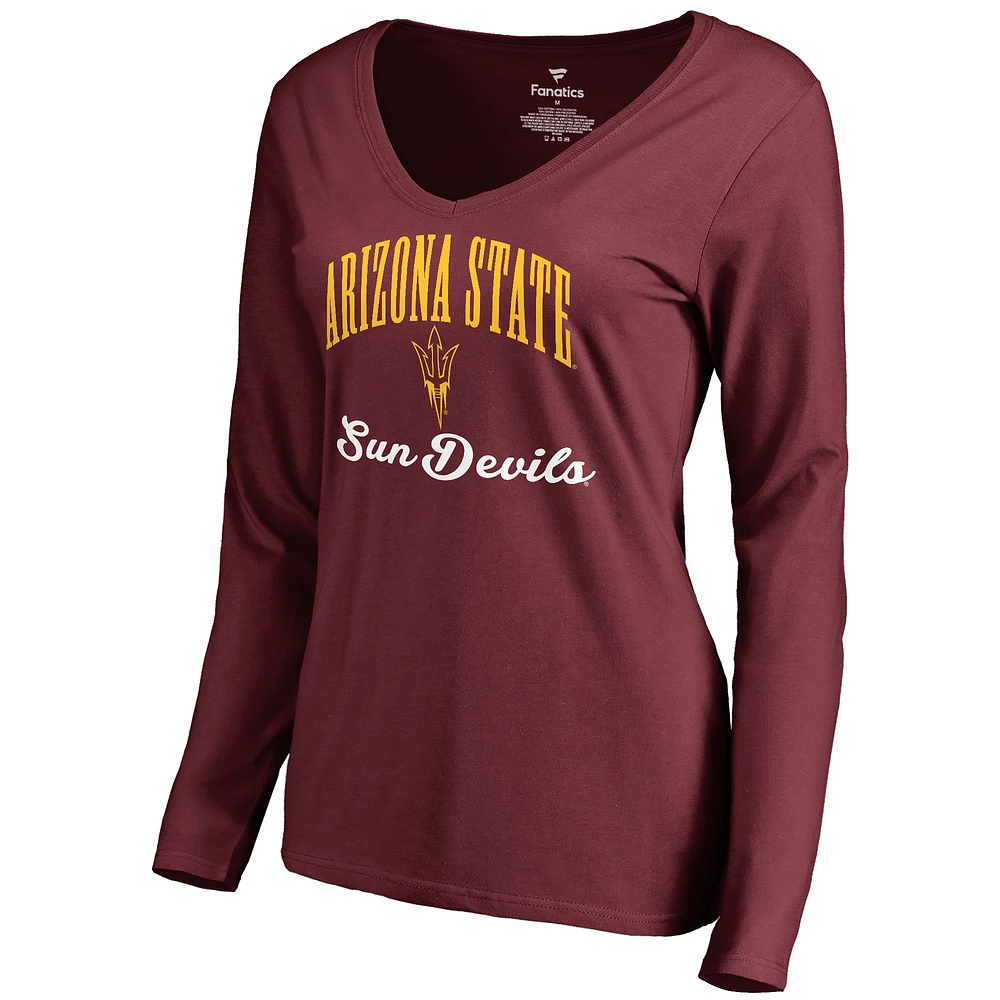 Women's Maroon Arizona State Sun Devils Victory Script Long Sleeve T-Shirt