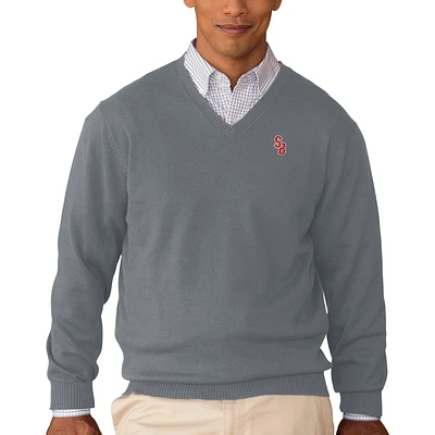 Men's Heather Gray Stony Brook Seawolves Collegiate Clubhouse V-Neck Sweater