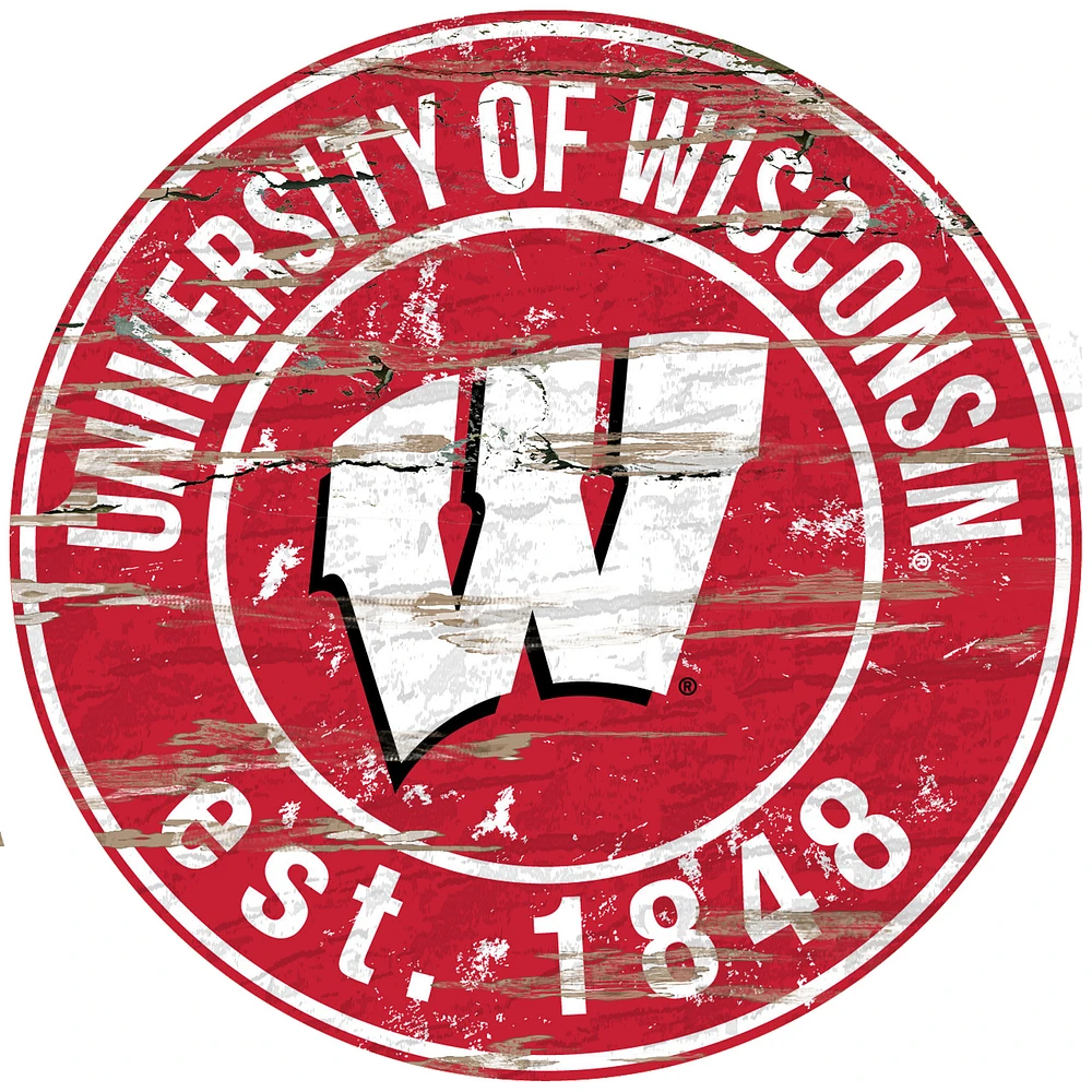 Wisconsin Badgers 23.5" Distressed Round Sign